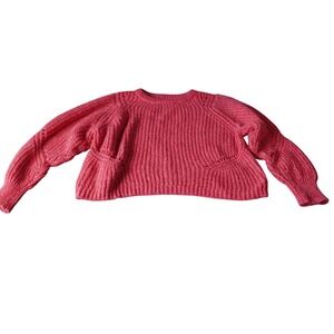 LOFT Women's Pink Ribbed Knit Sweater Balloon Sleeve‎ Crew Neck Size L